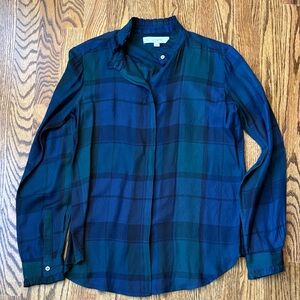 LOFT Women's Blue and Green Plaid Blouse